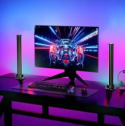 Комплект розумних ламп RGB світломузика 2 шт на робочий стіл Desktop Розумне смарт підсвічування телевізора кімнати Світлодіодні LED панелі з синхронізацією під музику для геймерів ігор стримів ТБ фонова атмосфера нічник світильник з керуванням з телефону - мініатюра 3
