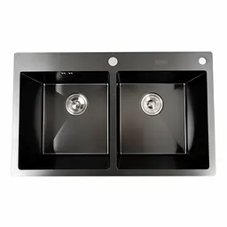 Кухонна мийка PVD чорна 78x48 на дві чаші Platinum Handmade HDB (круглий сифон, 3.0/0.8), Чорний