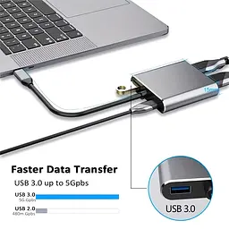 Концентратор Type-C 4 в 1, адаптер type-c 3.0 до 4K HDMI HDTV, VGA USB 3.0 PD, розгалужувач швидкої зарядки  - мініатюра 3