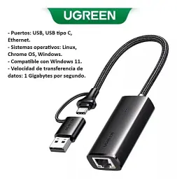 Адаптер для мережевого кабелю UGREEN CM650 USB C+USB A to RJ45 Gigabit Ethernet Adapter 1000Mbps (15638) - мініатюра 4