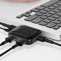 Мультипортовий адаптер USB Хаб Baseus Fully Folded Portable USB-A to 4 USB2.0 CAHUB-CW01 Black - мініатюра 2