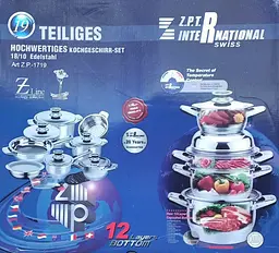 Набір каструль з кришками та сковорідкою Z.P.T. International Z.P.-1719, 19 предметів - мініатюра 6
