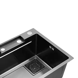 Кухонна мийка Kroner KRP Schwarze - SET7546HM PVD (3.0/0.7 мм) CV032277, Чорний - мініатюра 5