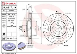 Диск гальмівний вентильований Toyota Rav4, Mark X Zio, Harrier 05-25р Brembo (09.A417.1X)