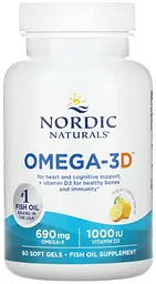 Омега + Д3 Nordic Naturals Omega-3D 1000 мг 60 капсул Лимон