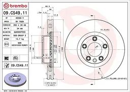 Диск гальмівний вентильований VW Touareg II, Porsche Cayenne II 10-18р Brembo (09.C549.11)