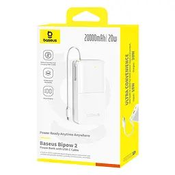 Зовнішній акумулятор Baseus Bipow 2 Digital Display Power Bank With Built-in USB-C Cable 20000mah 20W Moon White (P10077101213-01) - мініатюра 2
