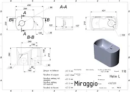 Умивальник Miraggio HELIX L (0001606) Miramarble, Глянцевий, Підвісний, Білий - мініатюра 2
