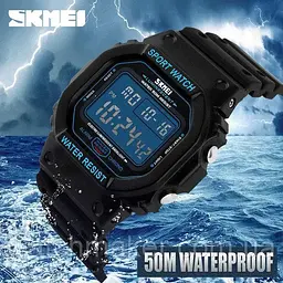 Чоловічий спортивний годинник Skmei 1134 (Чорний з синім екраном) - мініатюра 9