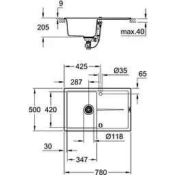 Мийка для кухні Grohe 780 x 500 мм, Granite Black (31639AP0) - мініатюра 2
