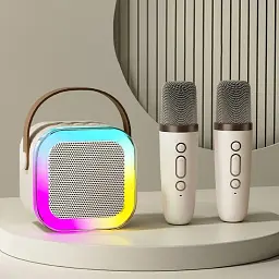Портативна Bluetooth колонка RIAS K12 караоке + 2 бездротові мікрофони 5W Beige (3_04411) - мініатюра 3