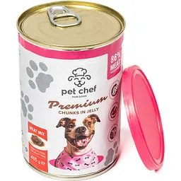 Вологий корм для дорослих собак Pet Chef Шматочки в желе М'ясний мікс 415 г - мініатюра 2