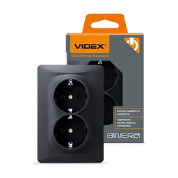 Розетка Videx BINERA 2ая с заземлением черн (VF-BNSK2G-BG) - мініатюра 4