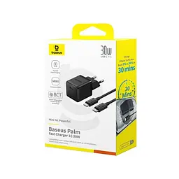 Мережевий зарядний пристрій Baseus Palm Fast Charger 1C 30W + Cable Type-C to Type-C чорний P10111605113-01 - мініатюра 4