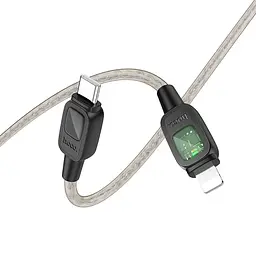 Дата кабель Hoco U124 Stone silicone power-off Type-C to Lightning (1.2m) Black - мініатюра 3