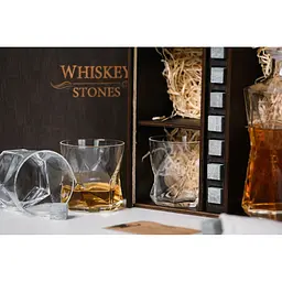 Подарунковий набір Whiskey Stones камені для віскі в дерев'яному пеналі №6 + декантер + 6 склянок Rocco Cassiopea + щипці + мішечок - мініатюра 8