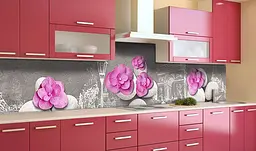 Вініловий кухонний фартух Рожеві пелюстки на каменях наклейка для кухні Абстракція Сірий Happy Pocket Z181701 - мініатюра 2