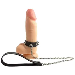Кільце для пеніса Penis Ring із шипами та повідцем, натуральна шкіра.