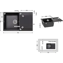 Кухонна мийка Lidz 790x495/230 BLM-14 чорний металік (LIDZBLM14790495230) - мініатюра 7