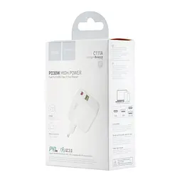 МЗП Hoco C111A Lucky dual-port PD30W + QC3.0 charger ( EU ) White - мініатюра 2