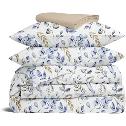 Комплект постільної білизни Cosas євро з простирадлом на резинці STEPPE FLOWERS CS1 200 x 220 см (FoliageBeigeBlue_El-12Magnolia_200)