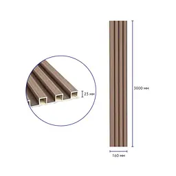 Рейка декоративна Wall Sticker SW-00001853 WPC стінова 3000х160х23 мм світлий горіх - мініатюра 4