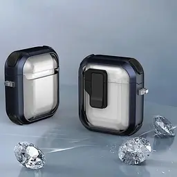 Футляр протиударний Locking Button для навушників Airpods 1/2 Blue - мініатюра 3