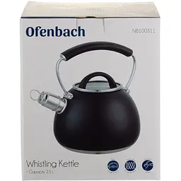Чайник Ofenbach 2.5 л з нержавіючої сталі зі свистком і ручкою soft touch чорний (OF-100311) - мініатюра 3