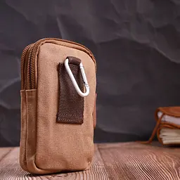 Добротна сумка-чохол на пояс із металевим карабіном із текстилю Vintage 22225 коричневий - мініатюра 10