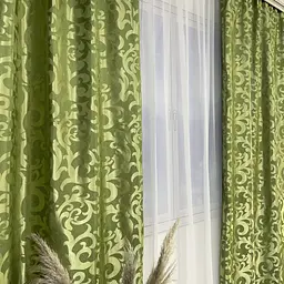 Жакардові штори "вензель" салатового кольору 150х270 ALBO pbe0052925 - мініатюра 6