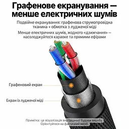 Аудіокабель UGREEN AV183 1 м для стереозвуку й мікрофона 4-контактні штекери TRRS 3,5 мм з обох боків мікрофон працює лише із сумісними TRRS-гніздами обох пристроїв подвійне екранування для смартфона звукової карти мікрофона прямих трансляцій і заміни знімного кабелю сумісної гарнітури тонкі штекери для підключення без зняття тонкого чохла нейлонове обплетення чорний зі сріблясто-синіми корпусами штекерів і золотистими контактами (10648) - мініатюра 5