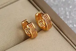 Сережки Xuping Jewelry колечка сіточка 1 см золотисті - мініатюра 3