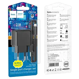 Мережевий зарядний пристрій з кабелем Hoco CS11A Ocean single port charger set(Micro) 10. 5W чорний - мініатюра 2