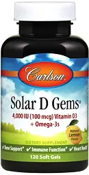 Омега 3 звітаміном D3 Carlson Solar D Gems 4000 МО 120 гел капс лимон