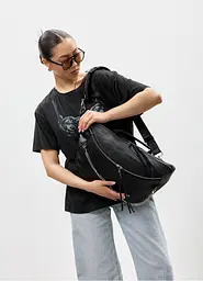 Жіноча шкіряна сумка бананка Sambag Urban Laptop чорна 46 × 26 см (51411101) - мініатюра 3
