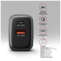 Зарядний пристрій AXAGON 1xUSB-C PD67W + 1xUSB QC4+ PPS gray (ACU-PQ67) - мініатюра 5