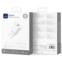 Мережевний зарядний пристрій WIWU G006 Essen QC3.0 18W GaN 1USB-A + кабель USB to Lightning White - мініатюра 2