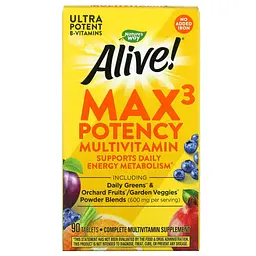 Мультивітаміни з Натуральними Овочами та Фруктами (без Заліза) Alive! Max3 Daily Multivitamin (No-Iron) - 90 таблеток