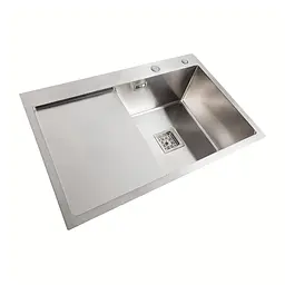 Кухонна мийка Platinum Handmade 78x50B R нержавійка (два отвори ,квадратний сифон 3.0/1.0) - мініатюра 3
