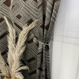 Жакардові штори "геометрія" шоколадного кольору 2шт. 150х270 з білим шифоновим тюлем 400х270, на тас ALBO pbe0052585 - мініатюра 8
