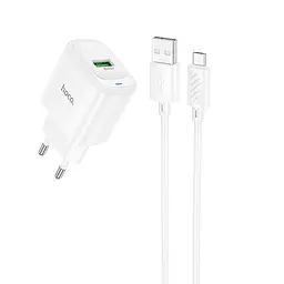 Мережевний зарядний пристрій Hoco C140A Smart QC3.0 18W 1USB-A + кабель USB to MicroUSB White - мініатюра 3