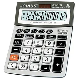 Калькулятор настільний JOINUS JS-853, 12-розрядний, великий дисплей, компактний, подвійне живлення (сонячна батарея + батарейка)
