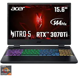 Ноутбук Ігровий Acer Nitro 5 AN515-46 з процесором AMD Ryzen™ 7 6800H pana la 4.7 GHz, 15.6", Full HD, IPS, 144Hz, 16GB DDR5, 512GB SSD, NVIDIA® GeForce RTX™ 3 чорний