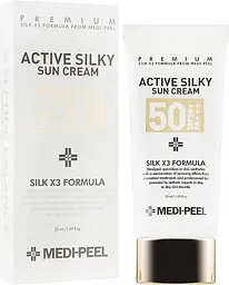 Сонцезахисний крем з пептидами та амінокислотами шовку Medi Peel Active Silky Sun Cream SPF50+ PA+++ 50 мл - мініатюра 2
