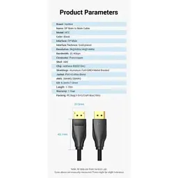 Кабель мультимедійний DisplayPort M to DisplayPort M 1.0m 8K60Hz black Vention (HCCBF) - мініатюра 4