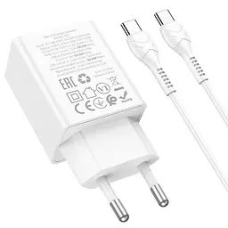 МЗП Hoco N71 Nuevo PD30W+QC3.0 (1USB-A/1C) + кабель Type-C to Type-C White - мініатюра 3