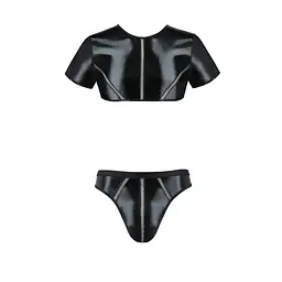 Комплект чоловічої білизни під латекс Passion 057 SET PETER S/M Black, кроп-топ, стринги - мініатюра 5