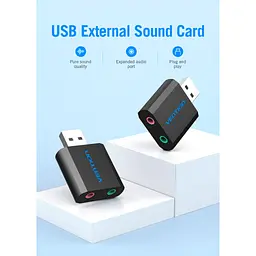 Звукова плата Vention Audio USB 2х3,5mm jack Metal (VAB-S17-B) - мініатюра 12