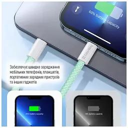 Дата кабель USB-C to USB-C 1.0m 60W 3.0А green ColorWay (CW-CBPDCC061-G) - мініатюра 12