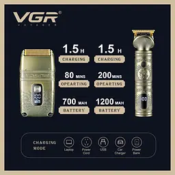 Шейвер-тример VGR V-649 Shaver Set, електробритва з насадками, чоловіча, акумуляторна, з дисплеєм - мініатюра 3